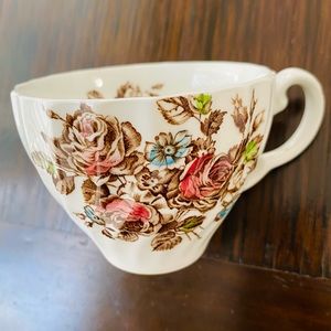 Ivory Teacup Brown Floral Small Vintage England Cup Swirl Ceramic